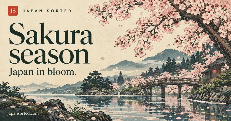 Sakura season: Japan in bloom. An illustrated cherry-blossom riverside print from Japan Sorted.